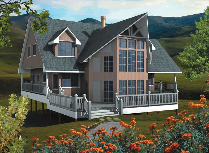 Front elevation of Log Cabin home (ThePlanCollection: House Plan #160-1004)