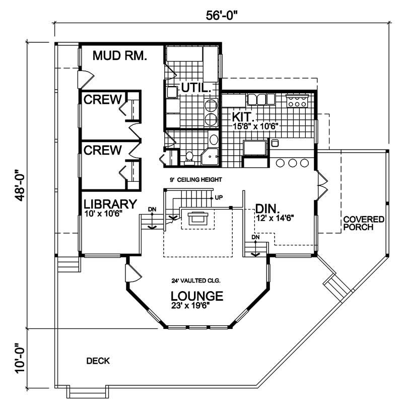 Floor Plan First Story of Log Cabin Plan #160-1004