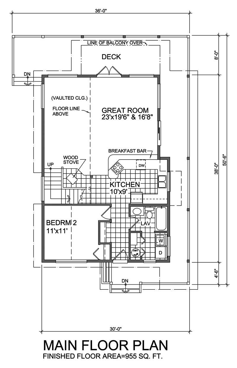 Floor Plan First Story of Log Cabin Plan #160-1005