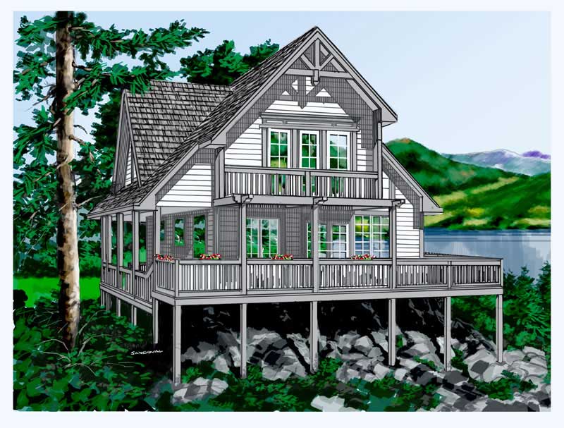 Front elevation of Lake home (ThePlanCollection: House Plan #160-1011)