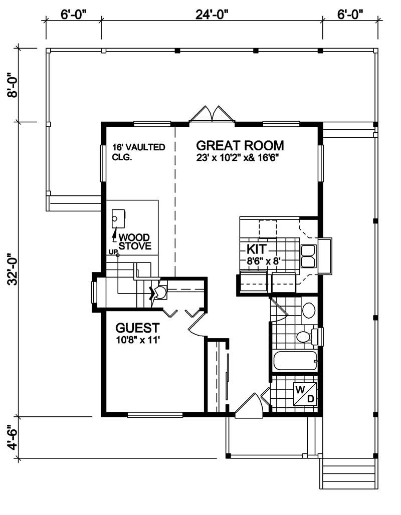 Floor Plan First Story of Log Cabin Plan #160-1011