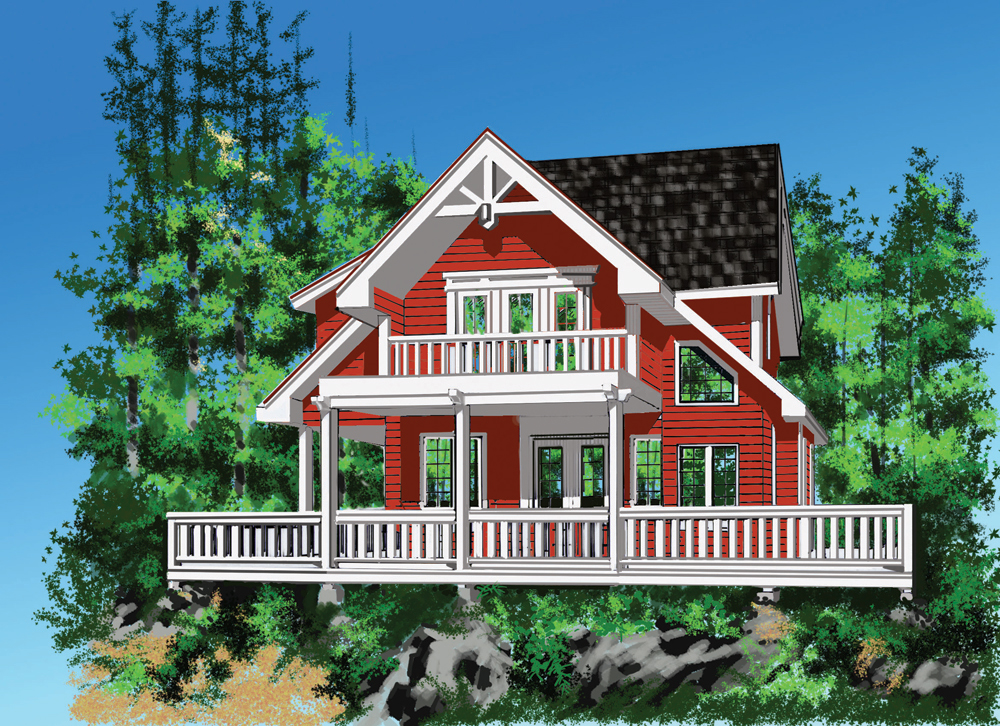 Front elevation of Lake home (ThePlanCollection: House Plan #160-1025)