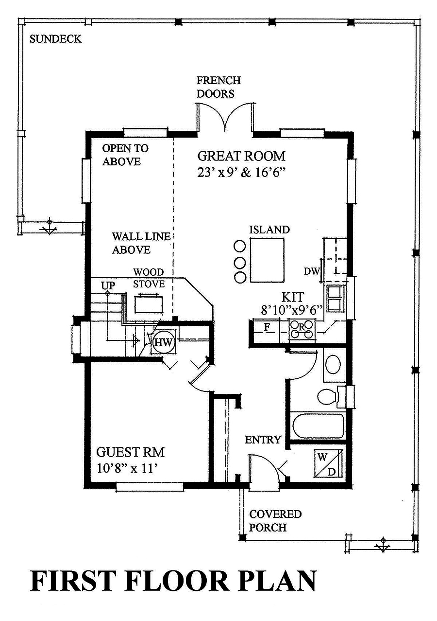Floor Plan First Story of Cottage Plan #160-1033