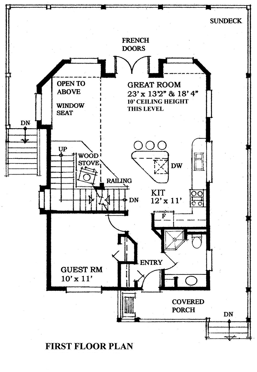Floor Plan First Story of Cottage Plan #160-1034