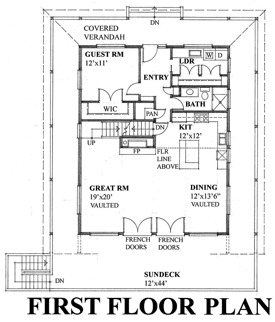 Floor Plan First Story of Cottage Plan #160-1036