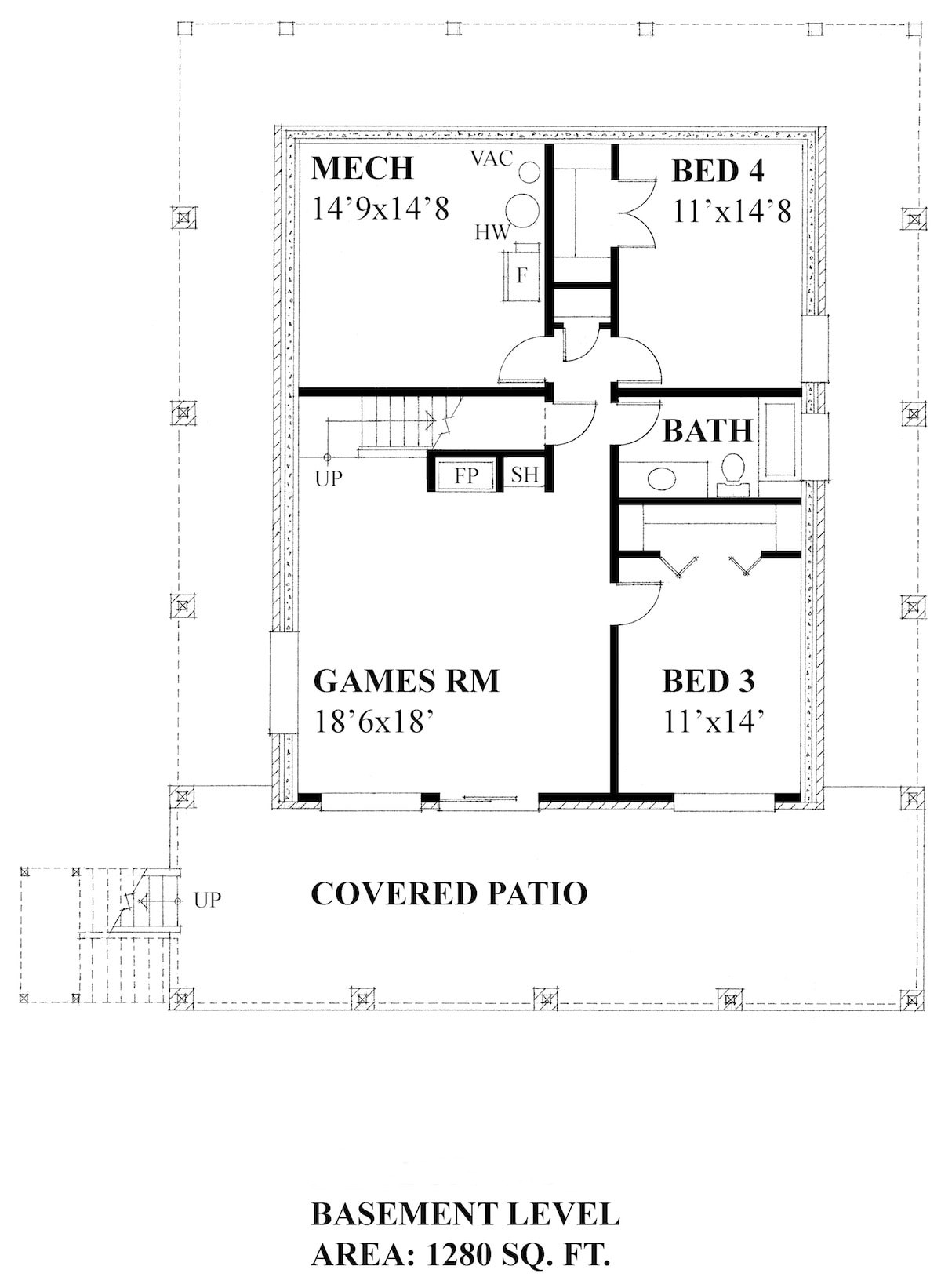 Floor Plan Basement of Cottage Plan #160-1036