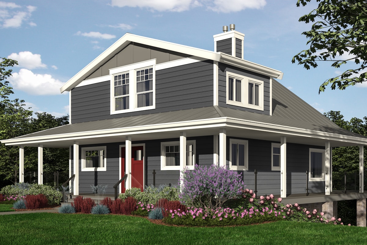 Cottage style vacation home plan (ThePlanCollection: House Plan #160-1036)