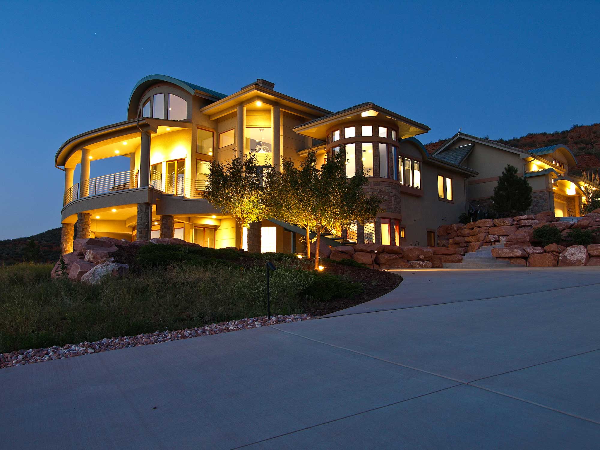 This is a color photo of these Contemporary House Plans.