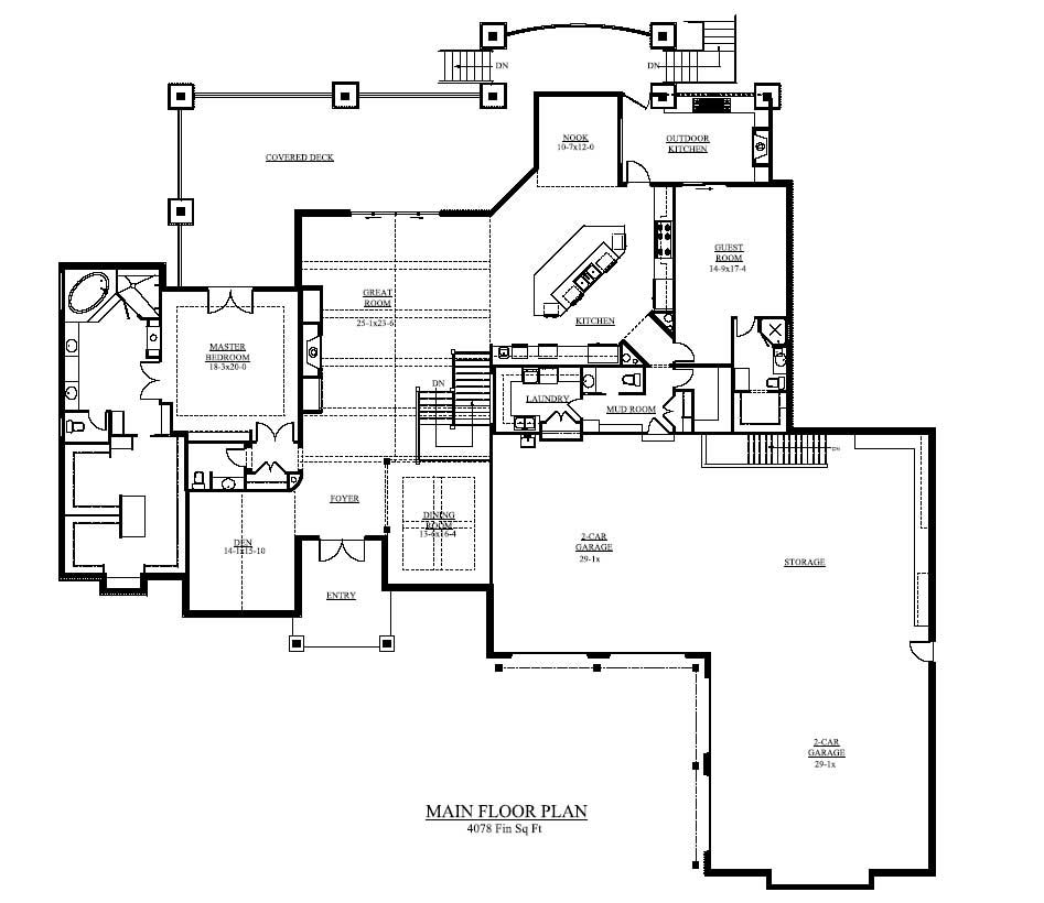 Floor Plan First Story of Country Plan #161-1004
