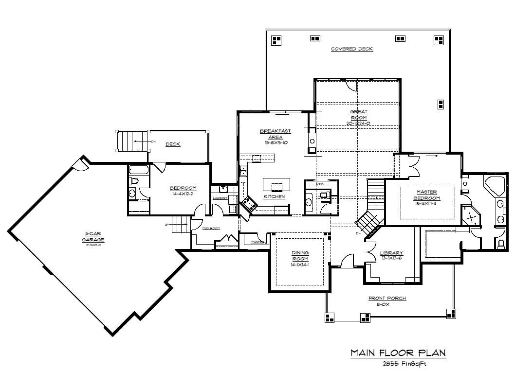 Floor Plan Main Level of Country Plan #161-1005