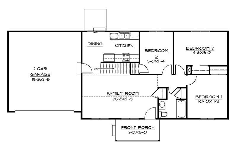Floor Plan First Story of Ranch Plan #161-1009