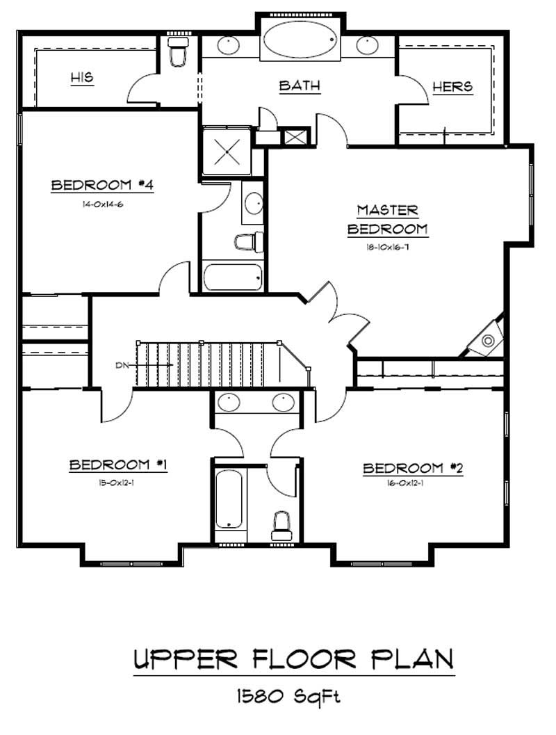 Floor Plan Second Story of Craftsman Plan #161-1011