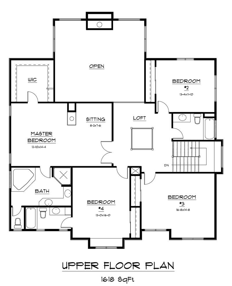 Floor Plan Second Story of Craftsman Plan #161-1012