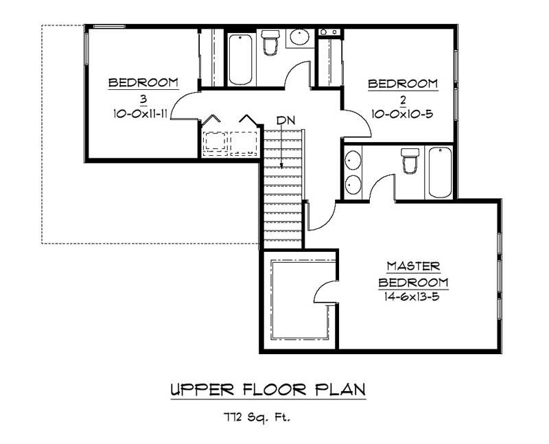Floor Plan Second Story of Craftsman Plan #161-1014