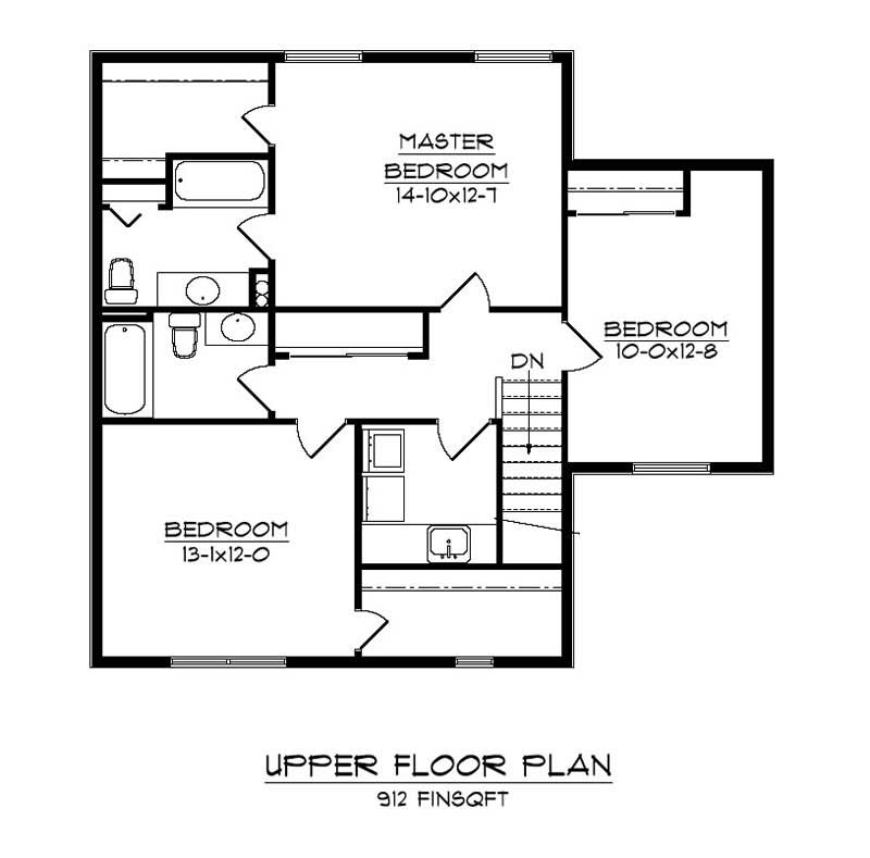 Floor Plan Second Story of Craftsman Plan #161-1015