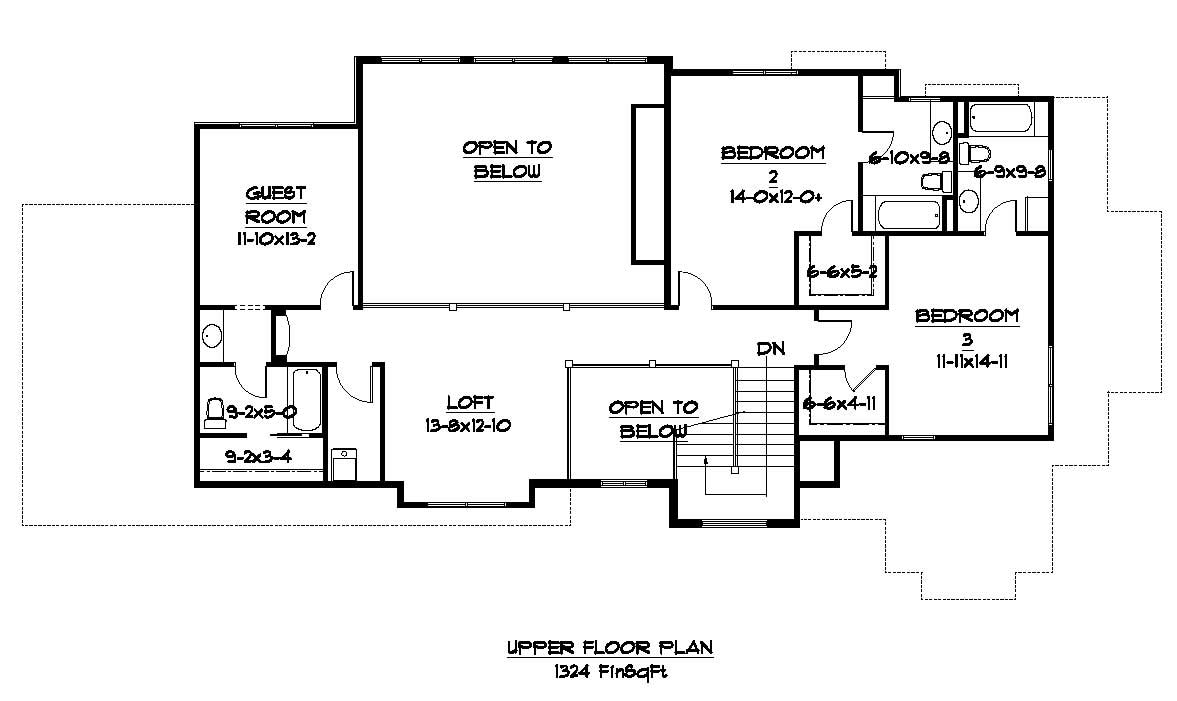 Floor Plan Second Story of Country Plan #161-1020
