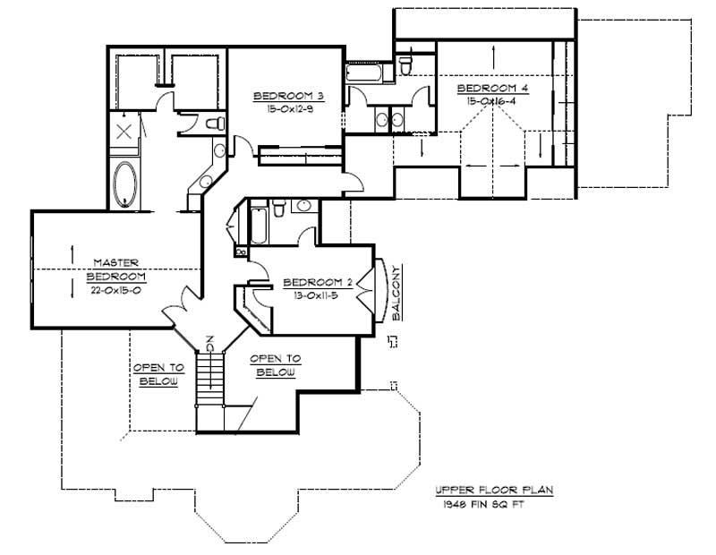 Floor Plan Second Story of Country Plan #161-1022
