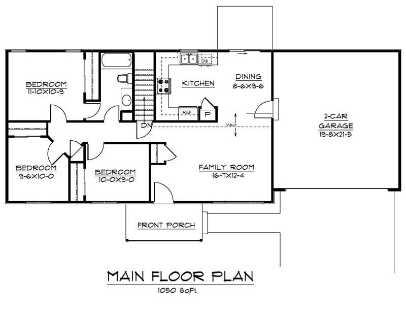 Floor Plan First Story of Ranch Plan #161-1029
