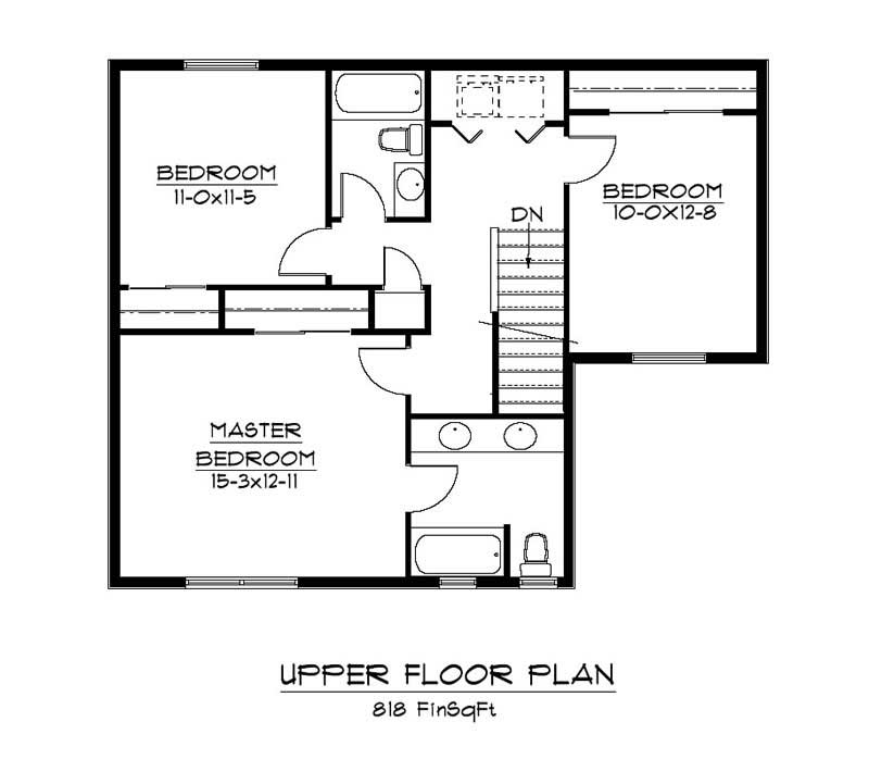 Floor Plan Second Story of Craftsman Plan #161-1032