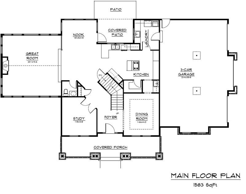 Main Level of Craftsman Plan #161-1033