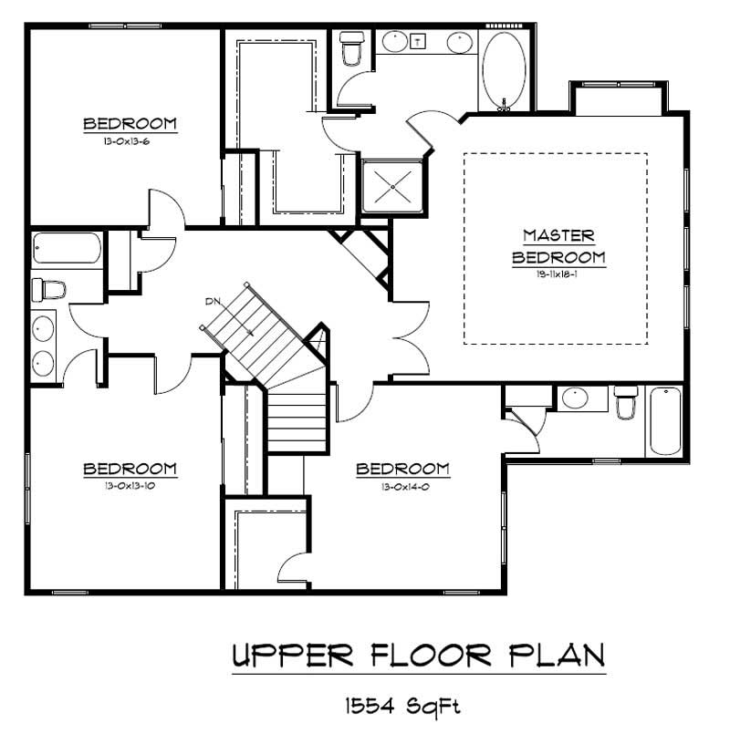 Upper Level of Craftsman Plan #161-1033
