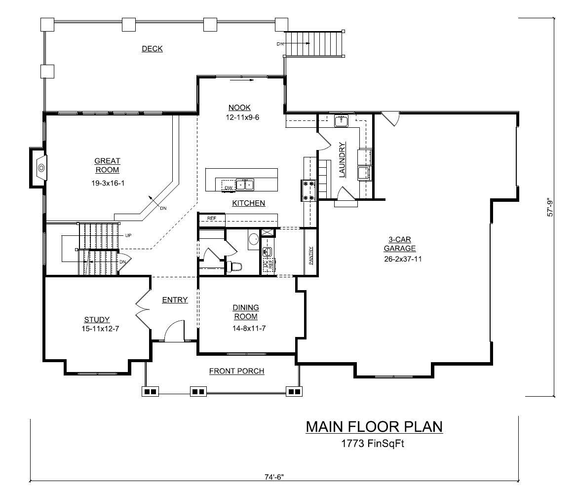 Floor Plan First Story of Craftsman Plan #161-1036