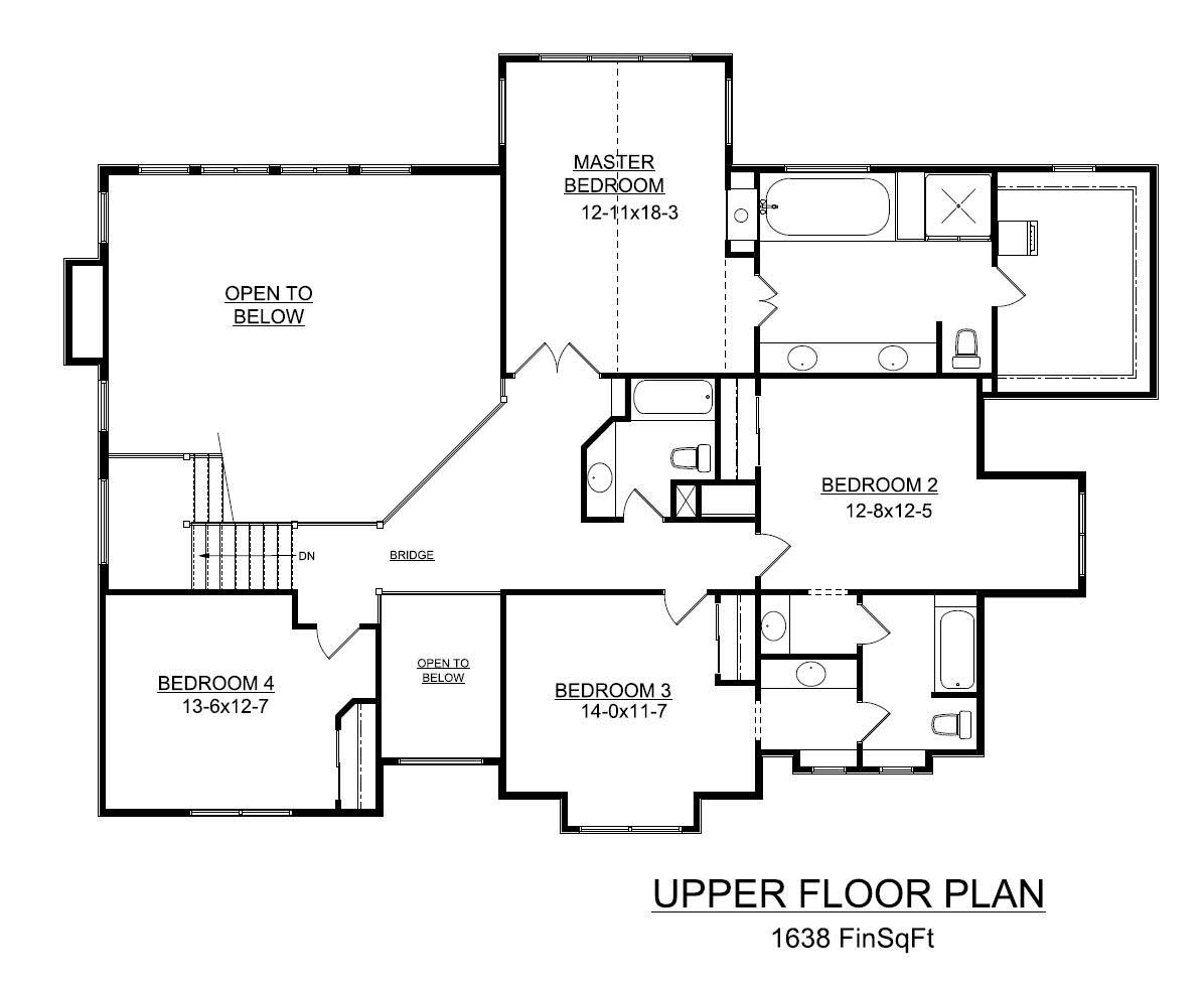 Floor Plan Second Story of Craftsman Plan #161-1036