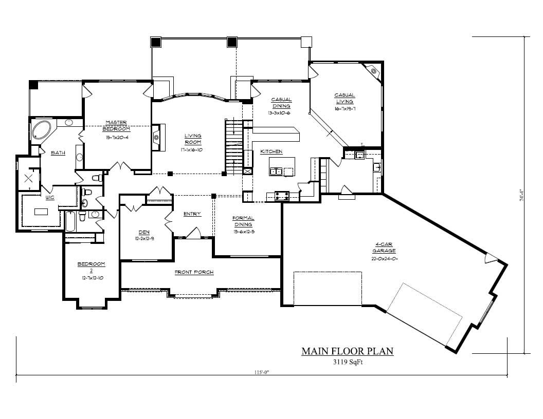 Floor Plan First Story of Country Plan #161-1039