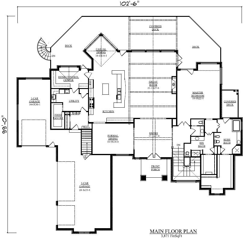 Floor Plan First Story of Craftsman Plan #161-1040