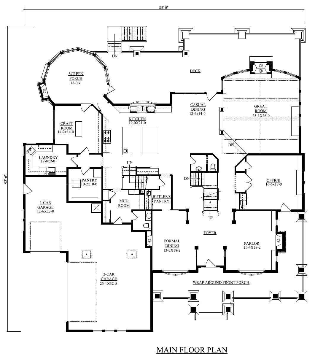Floor Plan First Story of Craftsman Plan #161-1044
