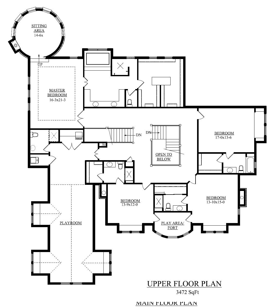 Floor Plan Second Story of Craftsman Plan #161-1044