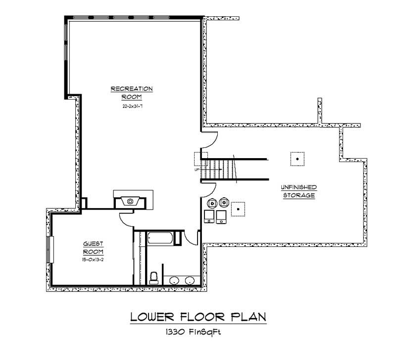 Floor Plan Basement of Country Plan #161-1045