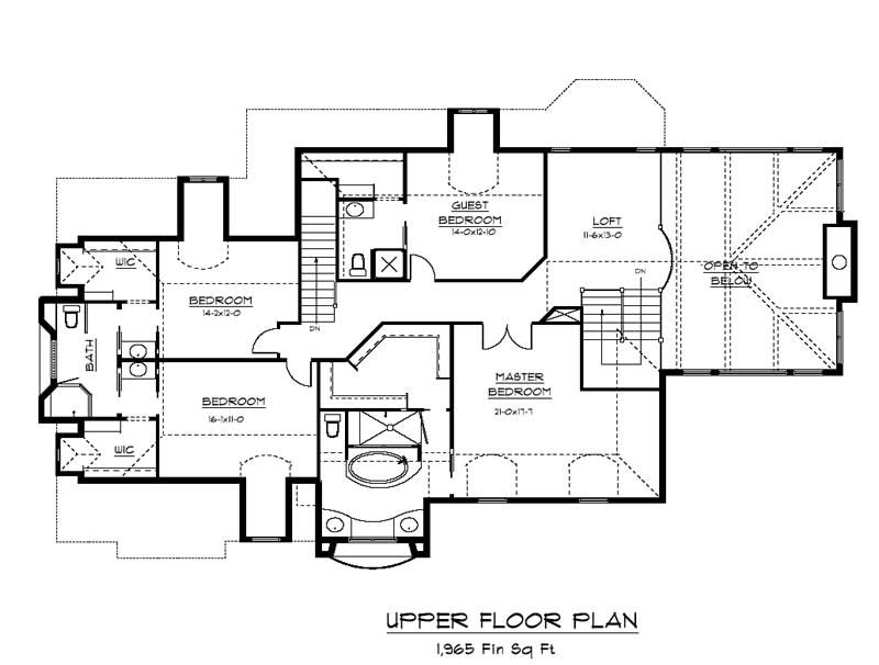 Floor Plan Second Story of Craftsman Plan #161-1047
