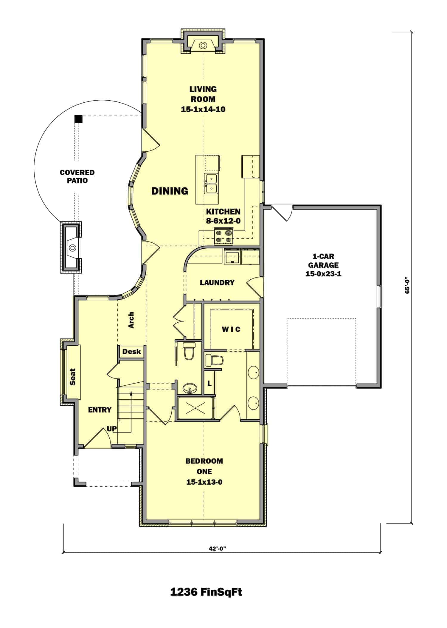 Main Level of Bungalow Plan #161-1050