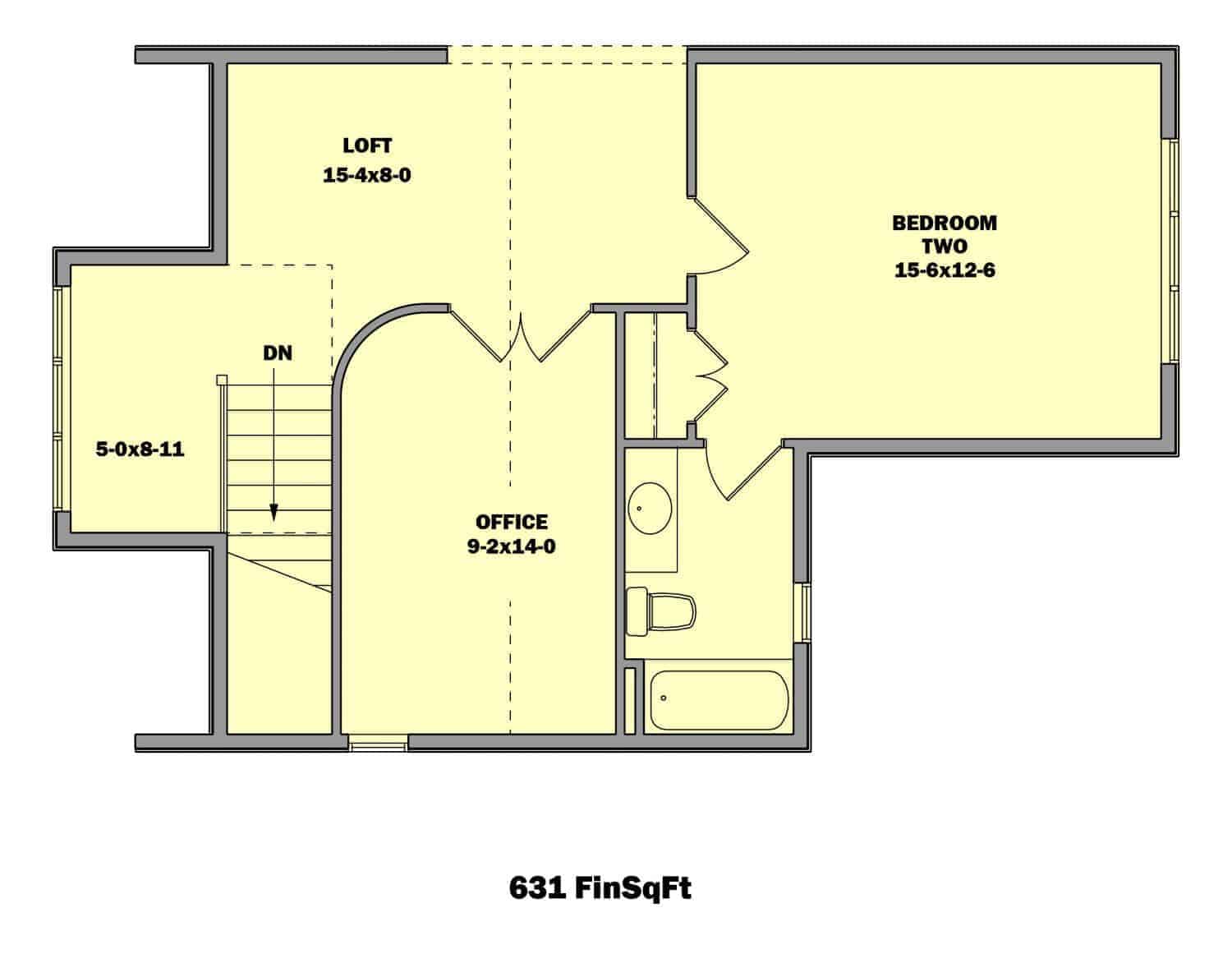 Upper Level of Bungalow Plan #161-1050