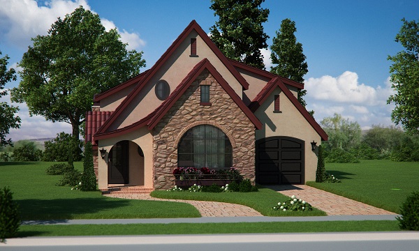 Front elevation of Bungalow home (ThePlanCollection: House Plan #161-1050)
