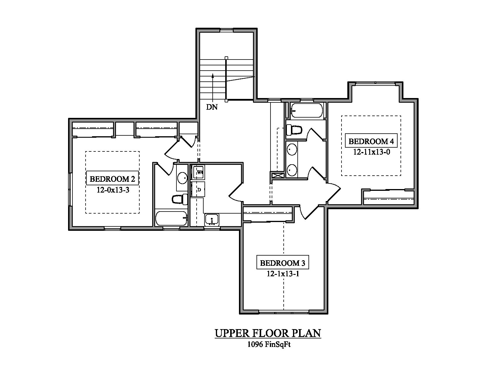Floor Plan Second Story of Craftsman Plan #161-1052