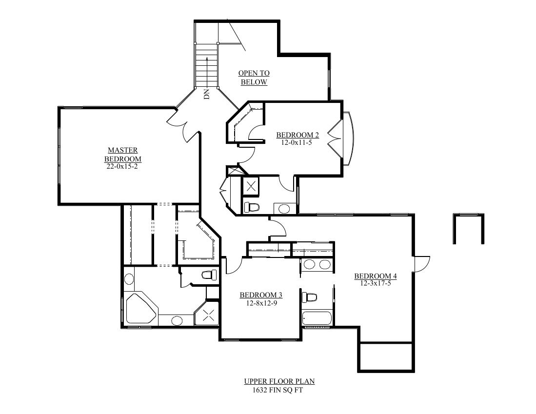 Floor Plan Second Story of French Plan #161-1056