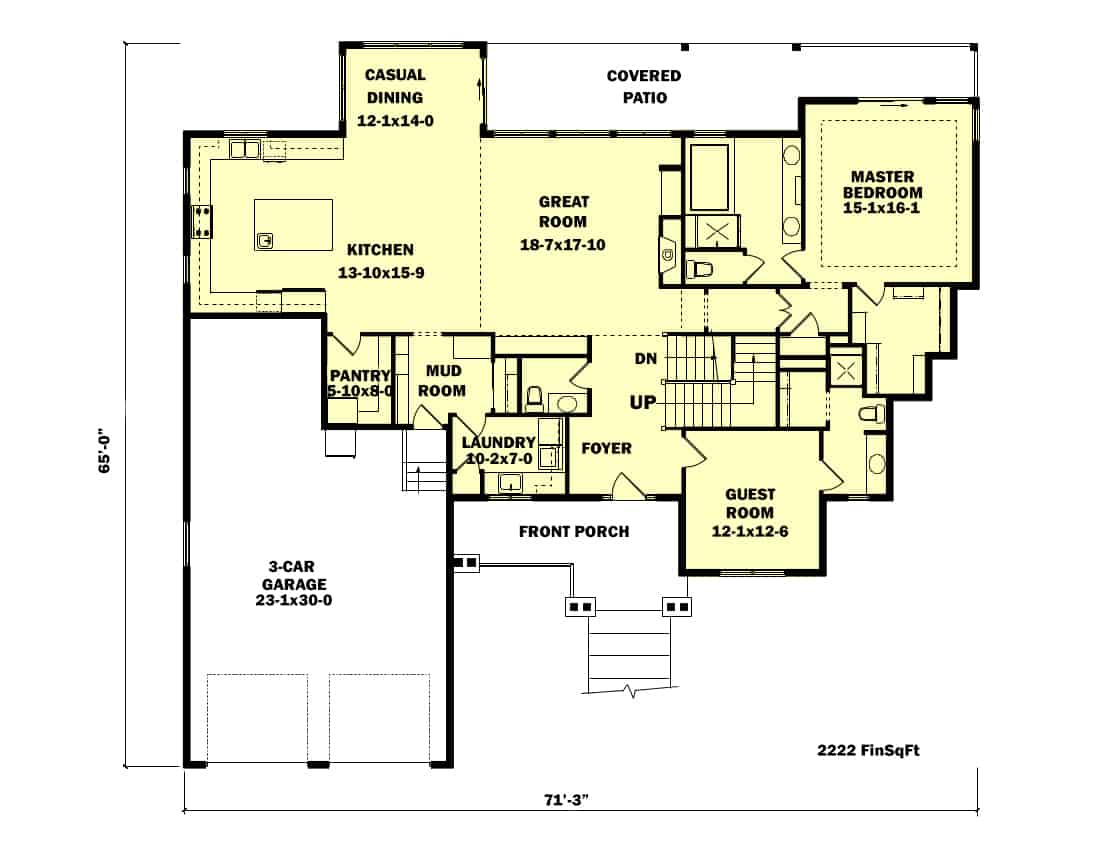 Floor Plan Main Level of Craftsman Plan #161-1059