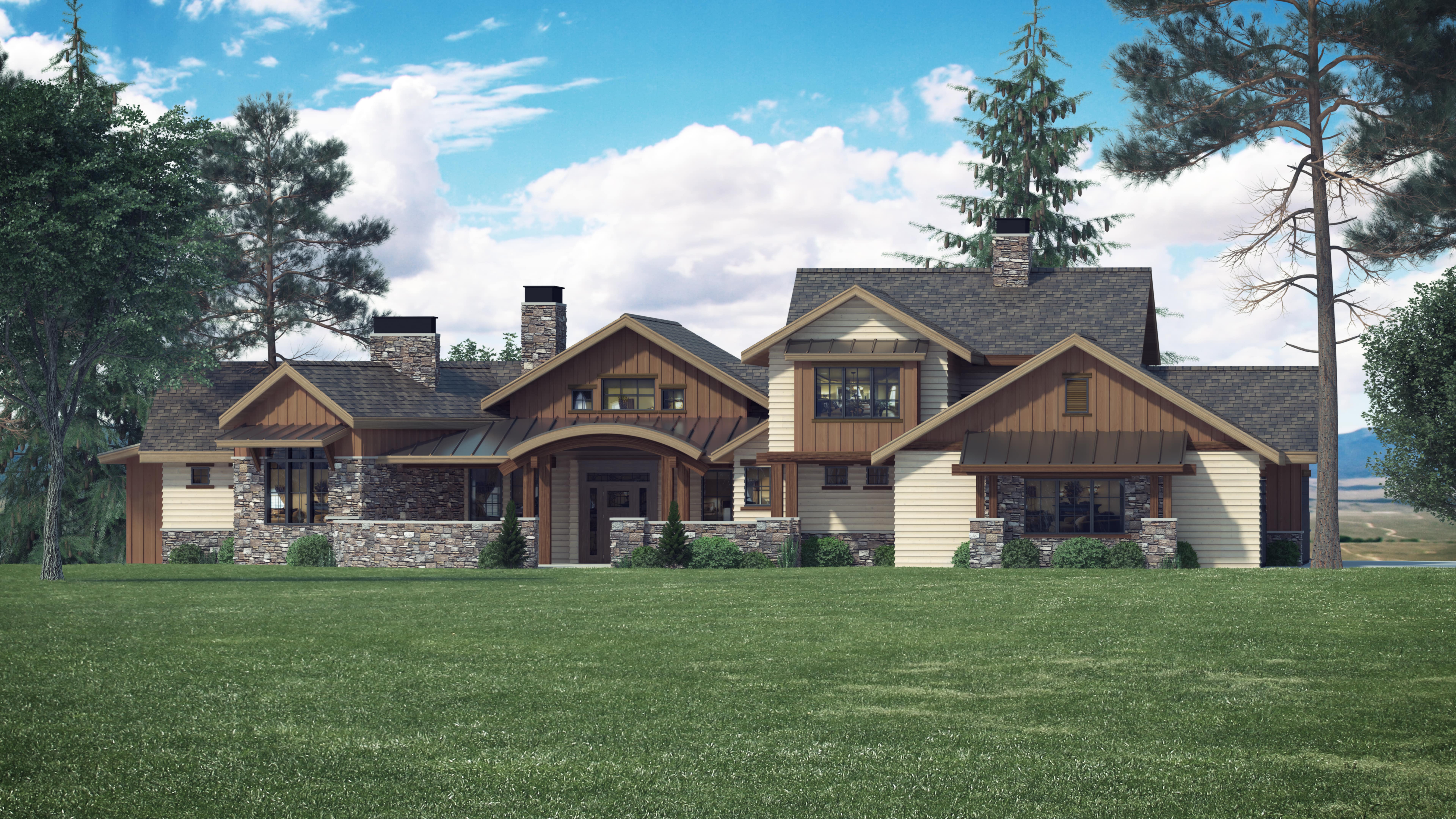 Front elevation of Luxury home (ThePlanCollection: House Plan #161-1066)
