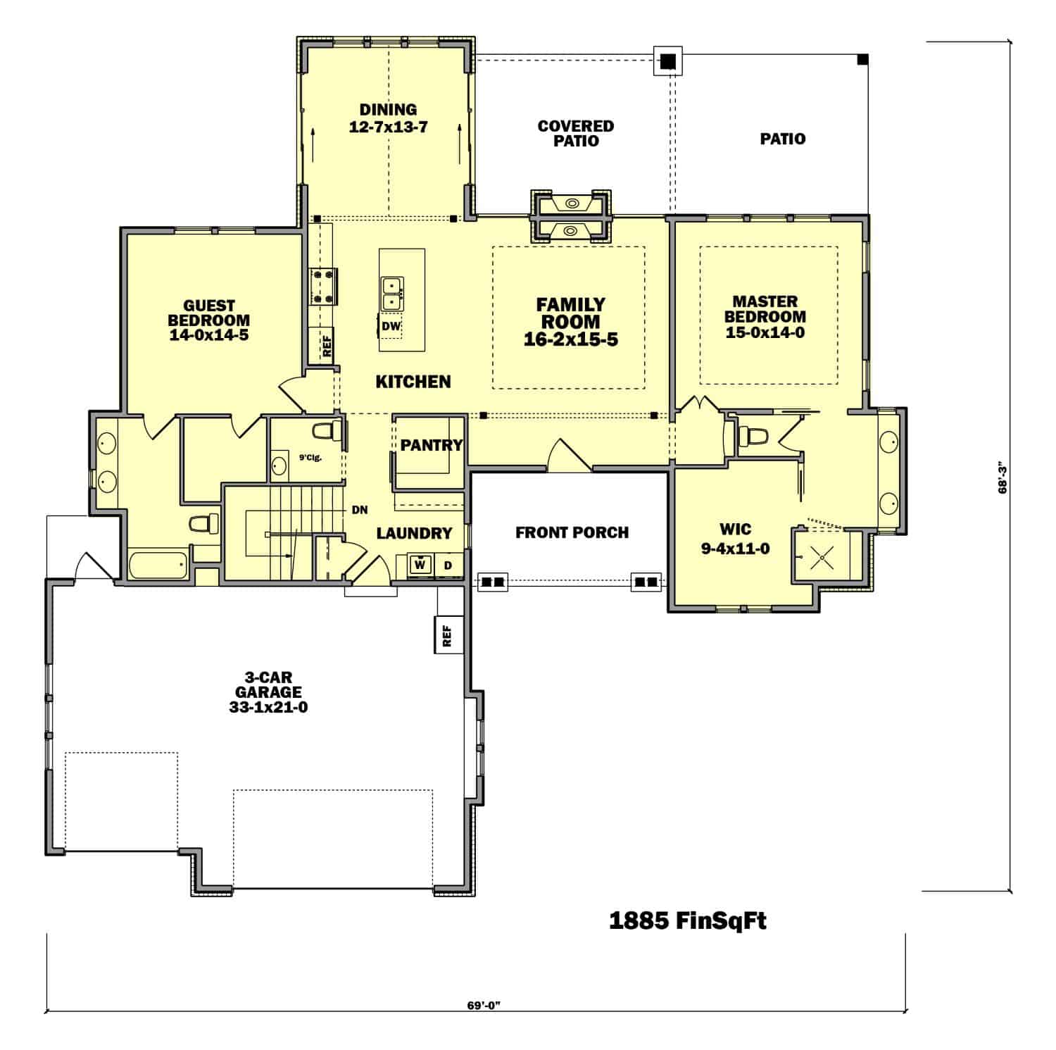 Main Level of Ranch Plan #161-1068