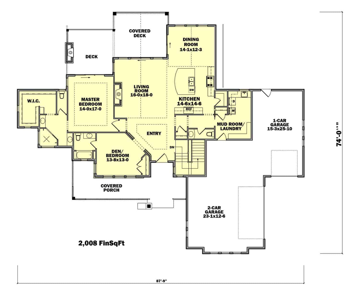 Main Level of Craftsman Plan #161-1074
