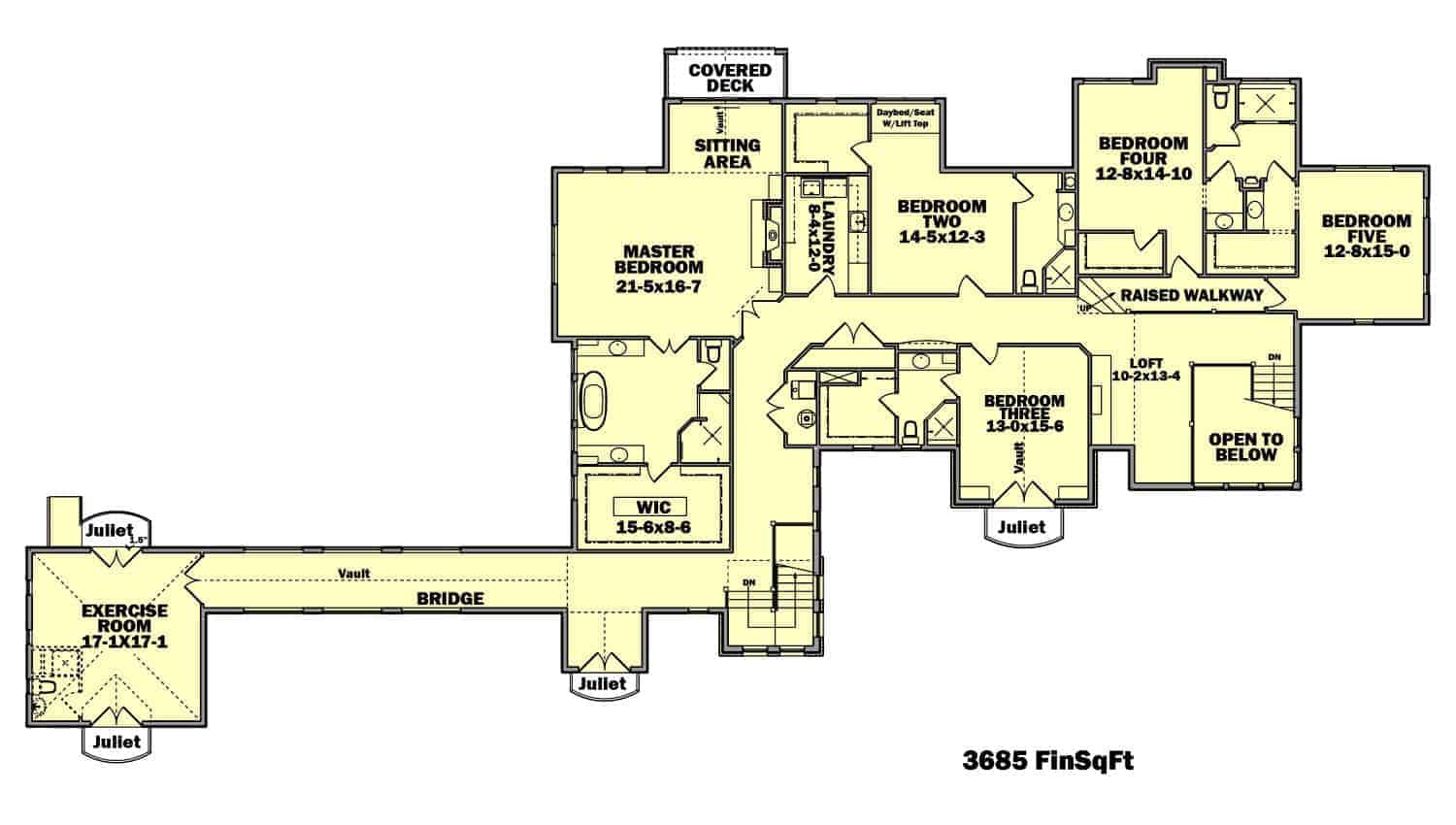 Floor Plan Second Story of European Plan #161-1077