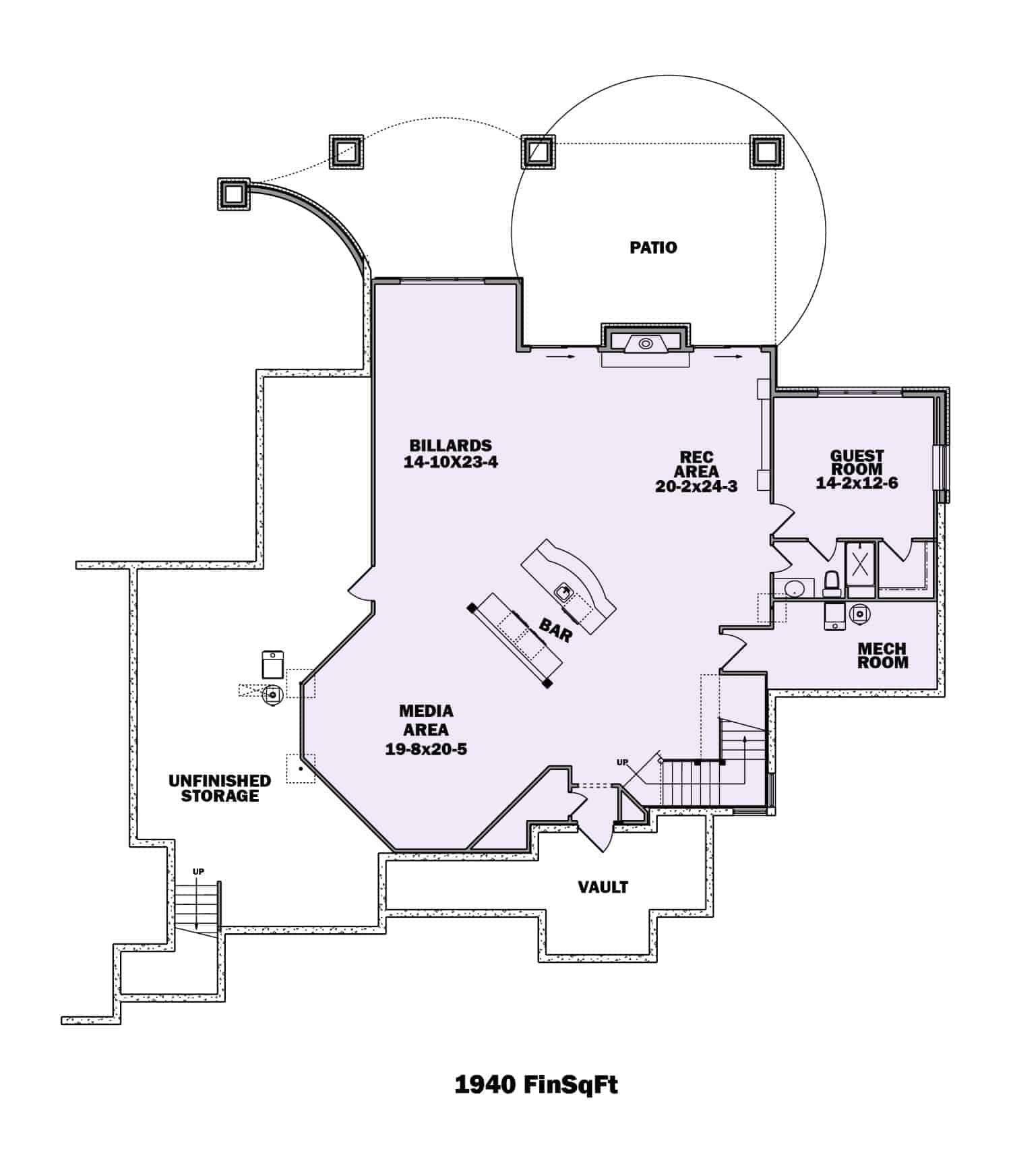 Floor Plan Basement of European Plan #161-1077