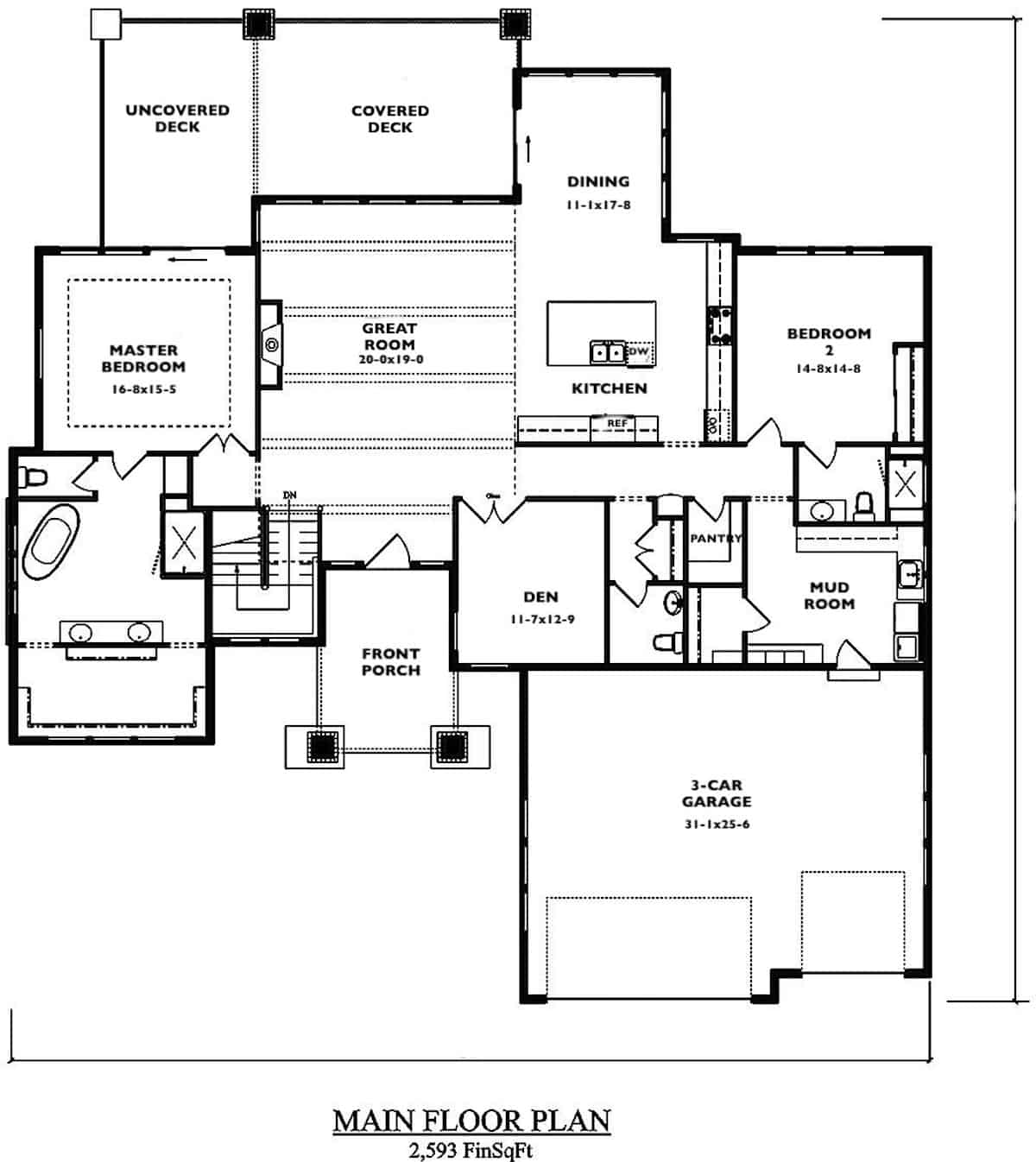 Main Level of Contemporary Plan #161-1085