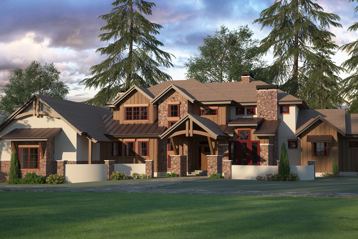 Color rendering of Country home plan (ThePlanCollection: House Plan #161-1095)