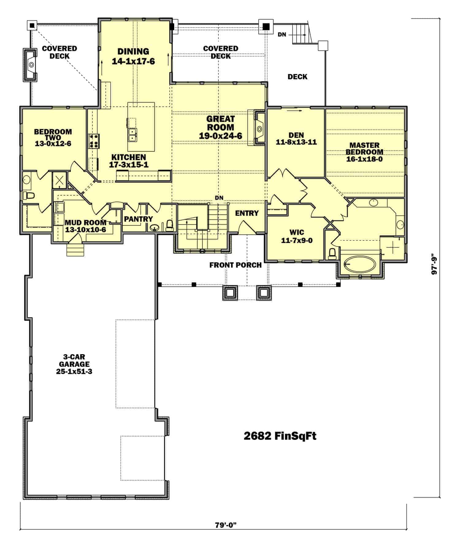 Floor Plan Main Level of Ranch Plan #161-1099
