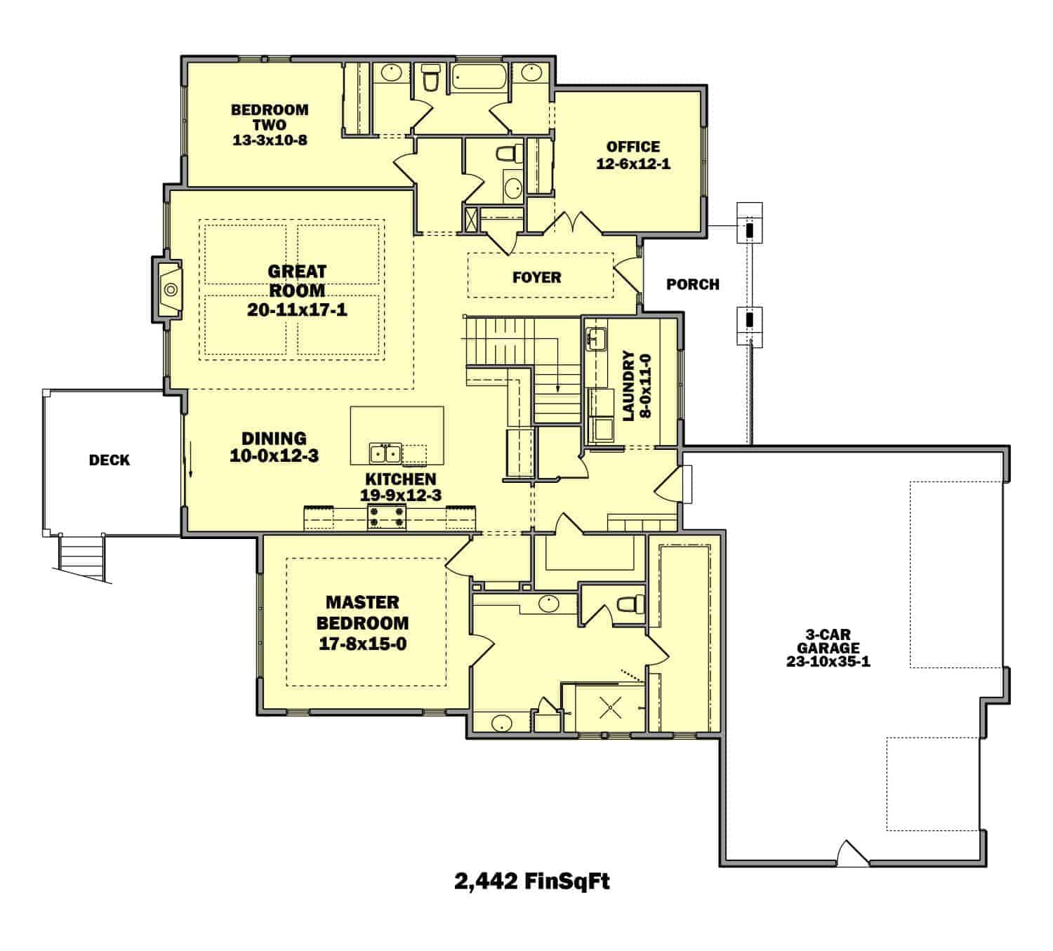 Floor Plan Main Level of Ranch Plan #161-1103