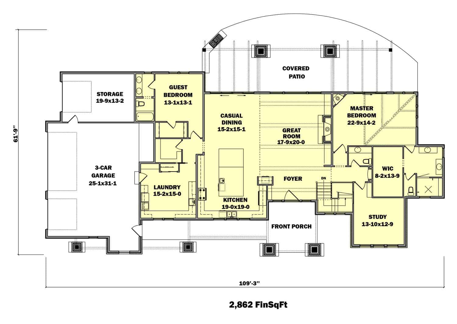 Main Level of Ranch Plan #161-1104