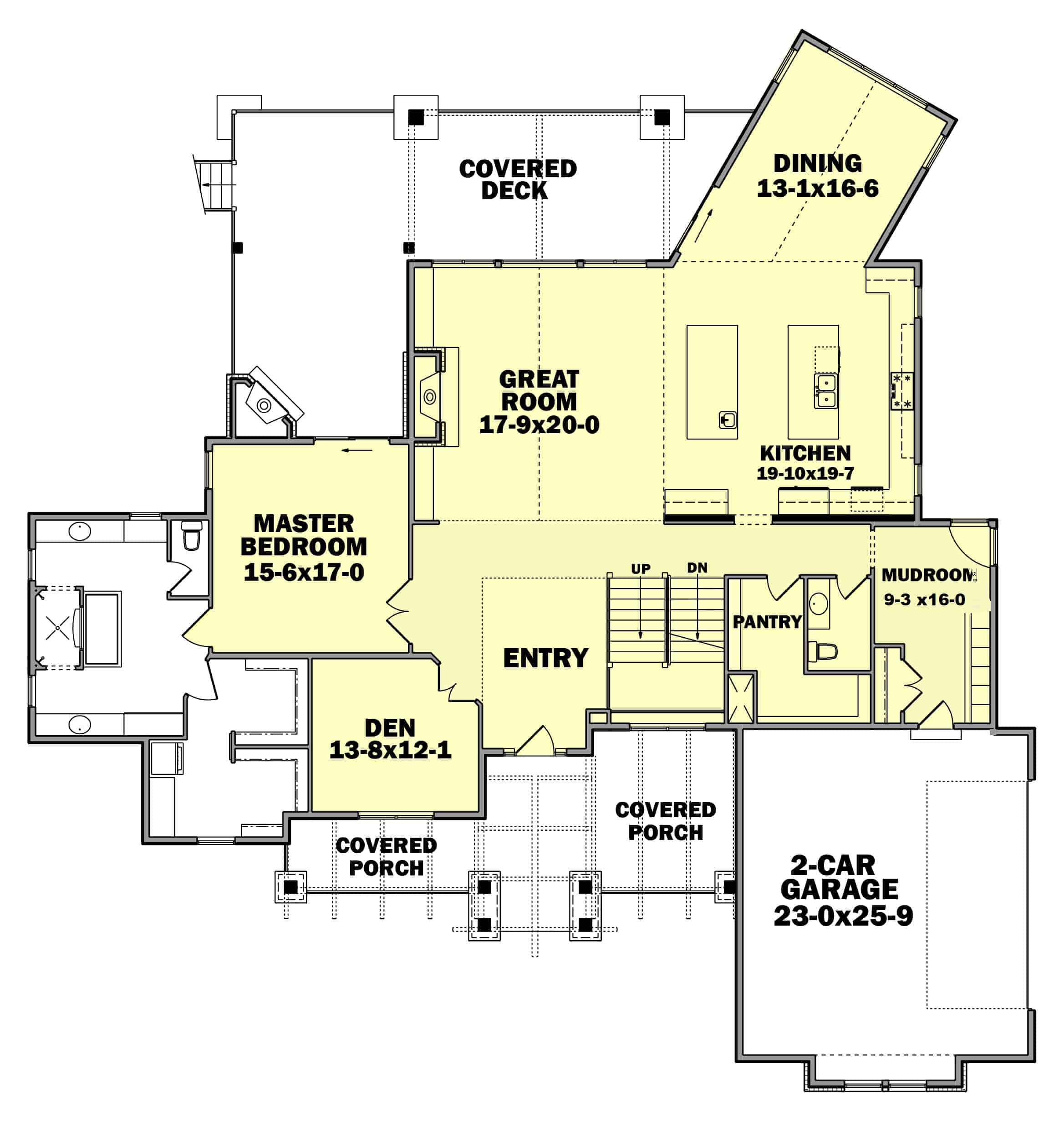Floor Plan Main Level of Craftsman Plan #161-1105